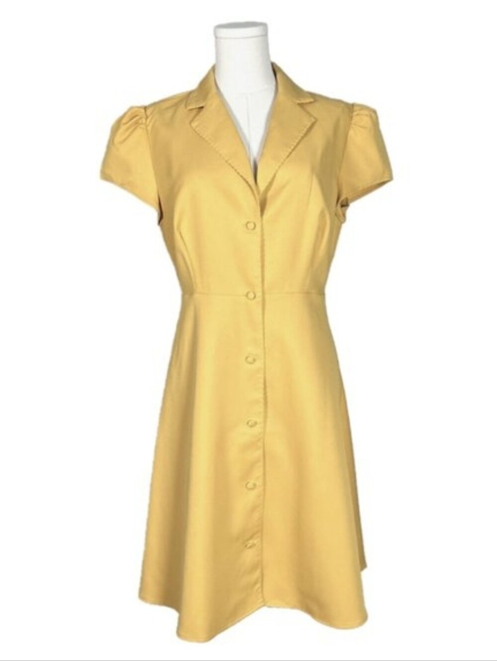 Rihoas The Yellow Collared A-line Short Sleeve Mini Dress Size S